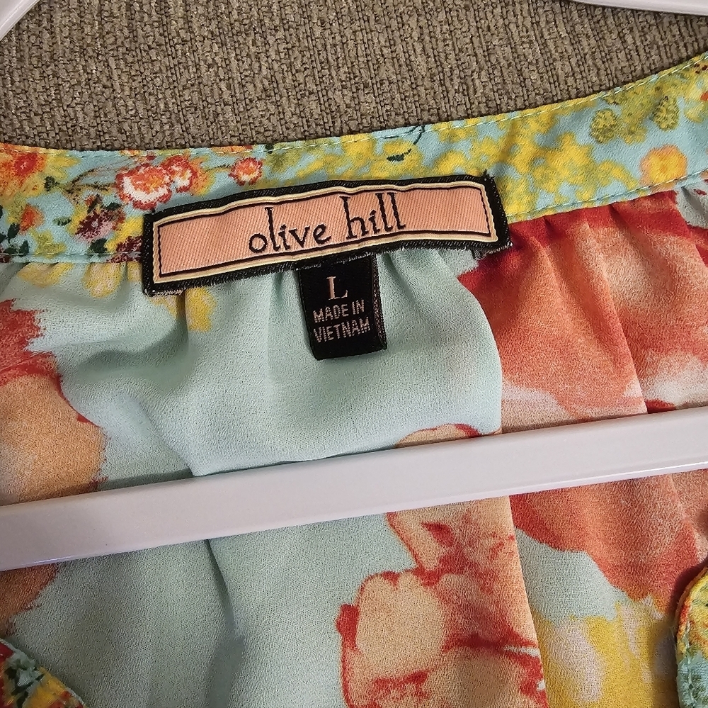 Olive Hill Mint Red Floral Boho Casual Relaxed Fit Multicolor Blouse Size Large - Picture 4 of 7